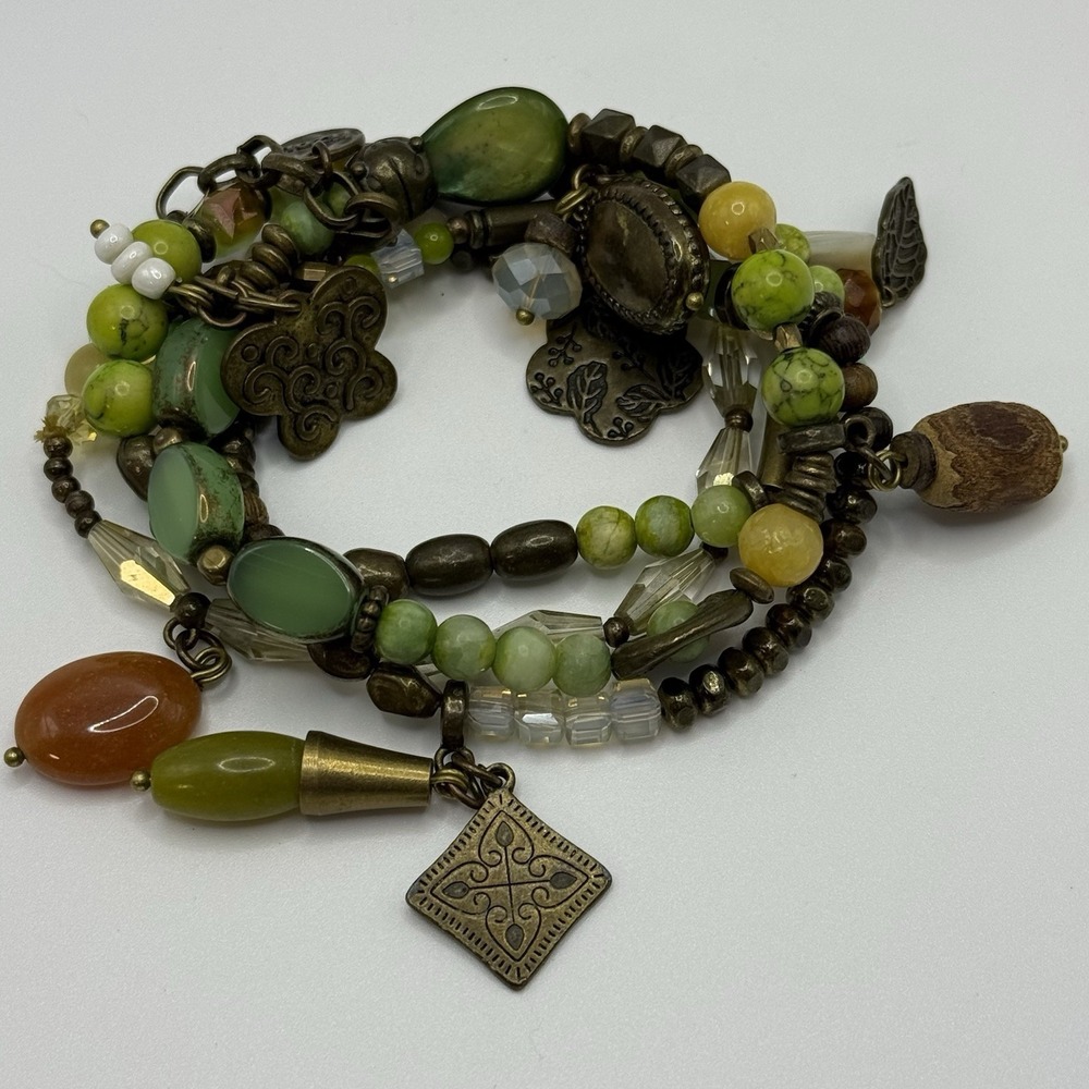 LIZOU Signed Stretch Bracelet Multi-strand Cluster Urban Boho Stackable Beaded